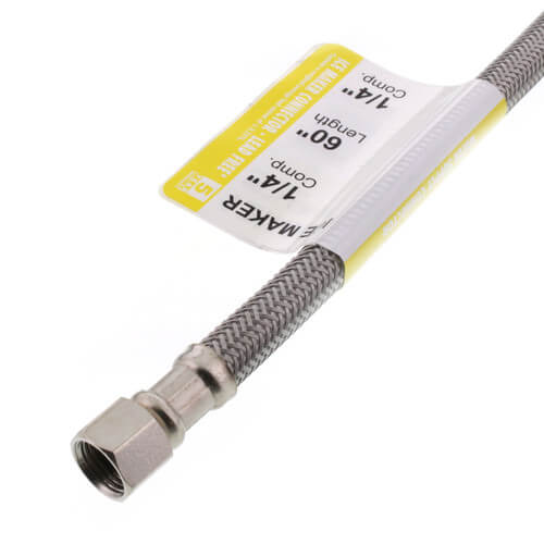 60" Ice Maker Braided Stainless Steel Hose Connector (1/4" x 1/4" Compression Thread)