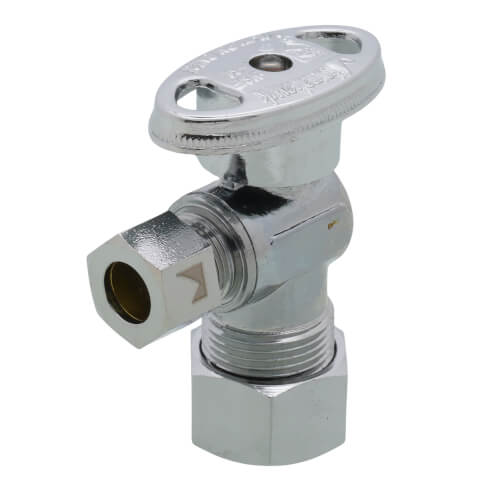 Main product image of 1/2" Nom Compression (5/8" OD) x 3/8" OD Compression Angle Stop Valve - LFBV894003, Lead Free (Chrome)