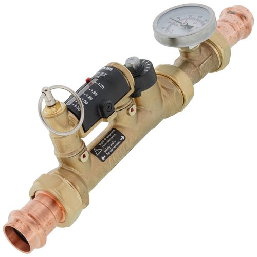 Main product image of 3/4" Press QuickSetter Balancing Valve w/ Flow Meter Union & Temp. Gauge, 0.5 to 1.75 GPM (Lead Free)