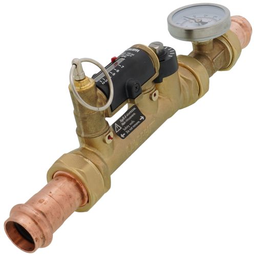 Main product image of 3/4" Press QuickSetter Balancing Valve w/ Flow Meter Union & Temp. Gauge, 2 to 7 GPM (Lead Free)