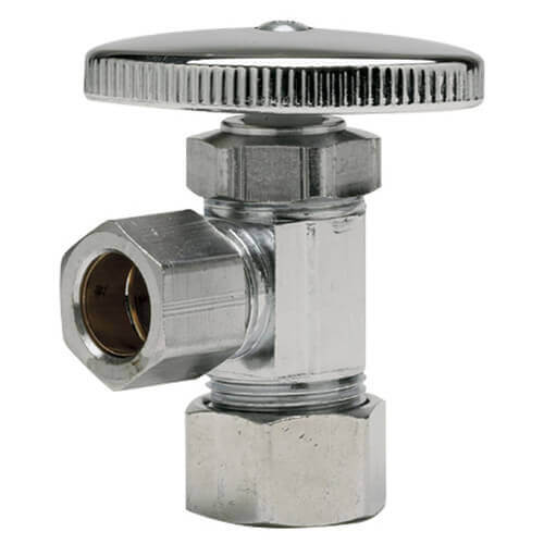 Main product image of 1/2" Nom Compression (5/8" OD) x 3/8" OD Compression Dual Handle Multi-Turn Angle Stop Valve - LF (Chrome)
