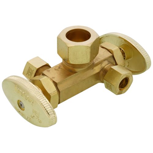 Main product image of 1/2" Nom Compression (5/8" OD) x 3/8" OD Compression Dual Handle Multi-Turn Angle Stop Valve - LF (Rough Brass)