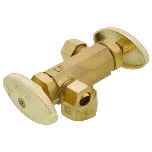 Main product image of 1/2" Nom Compression (5/8" OD) x 3/8" OD Compression Dual Handle Multi-Turn Angle Stop Valve - LF (Rough Brass)