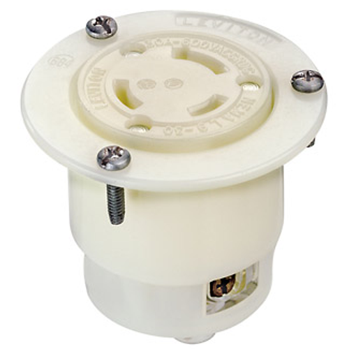 Main product image of 30A, 600V NEMA L9-30R, 2P, 3W, Flanged Outlet Locking Receptacle, Grounding (White)
