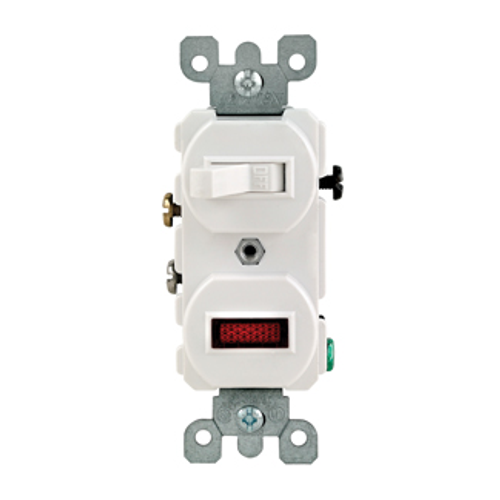 Main product image of 15A, 120V Duplex Style 3-way/Neon Pilot AC Combo Switch, Commercial Grade, Non-grounding, Side Wired (Ivory)