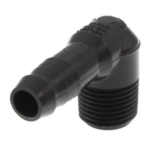1/2" x 3/8" Polypropylene Spiral Barb 90° Elbow (MIPT x Spiral Barb)