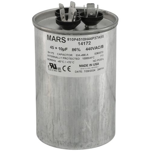 Main product image of 45/10 MFD Round Run Capacitor (440/370V)