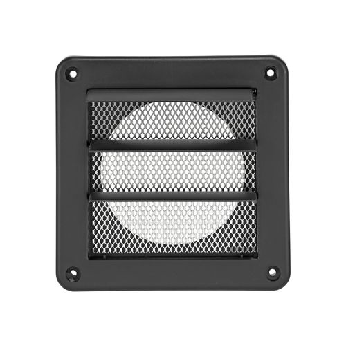 Main product image of 4" Black Plastic Louvered Wall Exhaust Vent w/ 1/8" Metal Bug Screen, Flush Mount