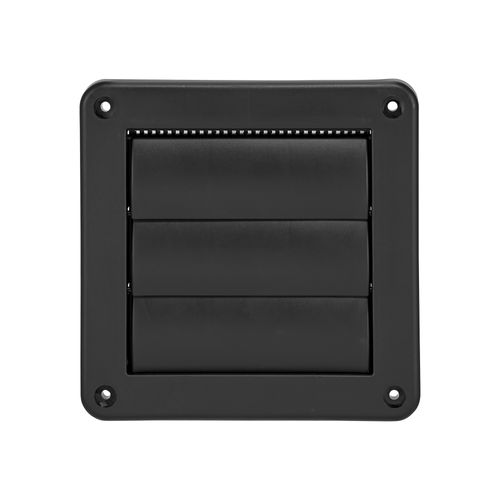 Main product image of 4" Black Plastic Louvered Wall Exhaust Vent w/ 1/8" Metal Bug Screen, Flush Mount