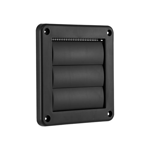 Main product image of 4" Black Plastic Louvered Wall Exhaust Vent w/ 1/8" Metal Bug Screen, Flush Mount
