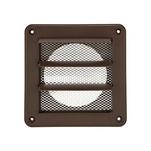 Main product image of 4" Brown Plastic Louvered Wall Exhaust Vent w/ 1/8" Metal Bug Screen, Flush Mount