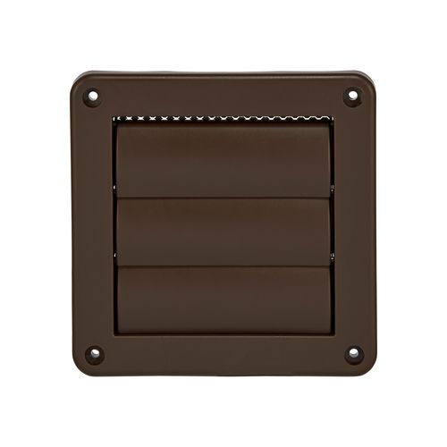 Main product image of 4" Brown Plastic Louvered Wall Exhaust Vent w/ 1/8" Metal Bug Screen, Flush Mount