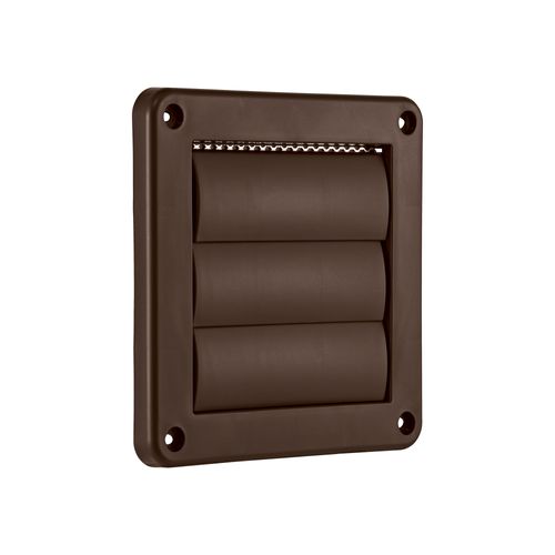 Main product image of 4" Brown Plastic Louvered Wall Exhaust Vent w/ 1/8" Metal Bug Screen, Flush Mount