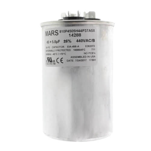 Mars 14286 Round Run Capacitor - 40/5 MFD, 440/370V, Made In USA, HVAC Replacement Part
