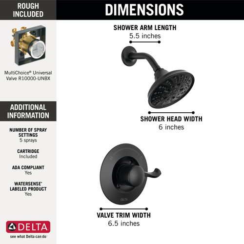 Main product image of 14 Series Shower Trim w/ Rough (Matte Black), 142897-BL