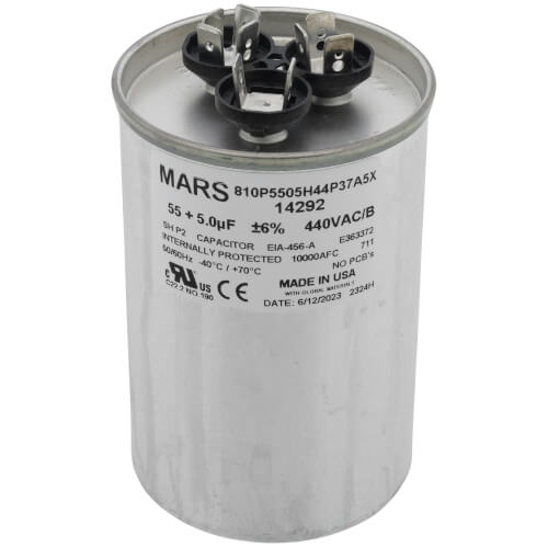 Main product image of 55/5 MFD Round Run Capacitor (440/370V)