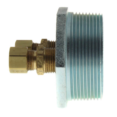 Main product image of 2" NPT x 3/8" x 3/8" 3-Way Tap Duplex Tank Bushing w/ Male Compression Fitting