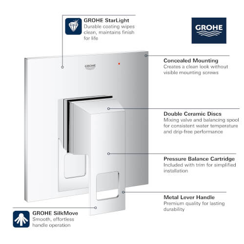 Main product image of Eurocube Pressure Balance Valve Trim with Cartridge (StarLight Chrome)