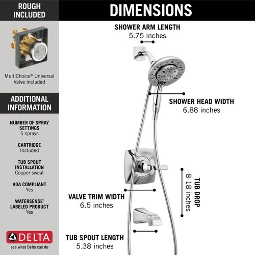 Main product image of Vesna Monitor 14 Series Tub & Shower w/ In2ition 2-in-1 Shower (Chrome), 144789-I