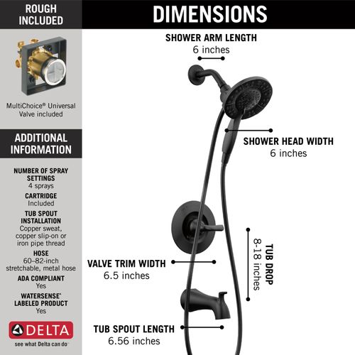 Main product image of Arvo 14 Series Tub & Shower Trim w/ In2ition (Matte Black), 144840-BL-I