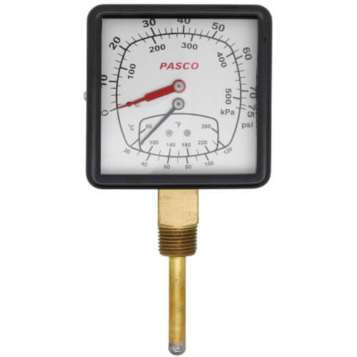 75 PSI, 260 F Boiler Gauge - Bottom Mount