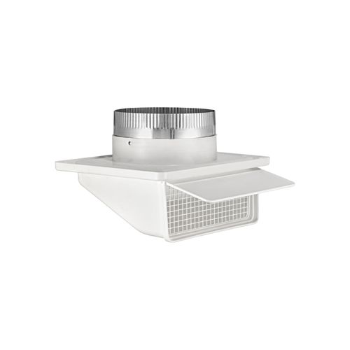 Main product image of 6" White Plastic Soffit Exhaust Vent w/ Damper & Screen, 3" Pipe