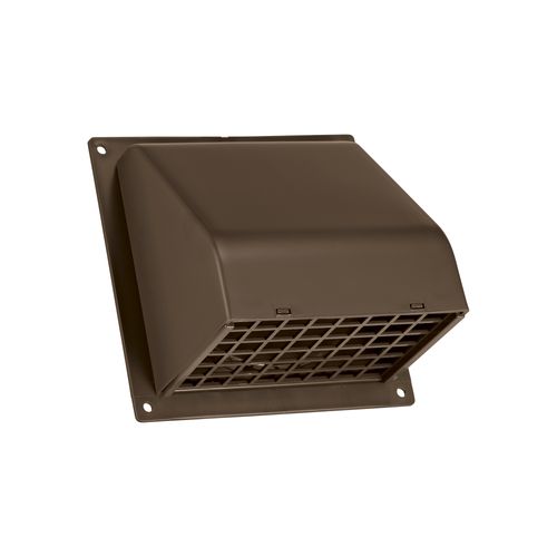 Main product image of 4" Brown Plastic Wall Exhaust Hood Vent w/ Spring Damper & Screen, Flat Flange, Flush Mount