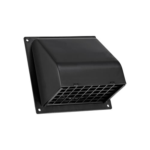 Main product image of 4" Black Plastic Wall Exhaust Hood Vent w/ Spring Damper & Screen, Flat Flange, Flush Mount