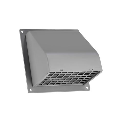 Main product image of 4" Gray Plastic Wall Exhaust Hood Vent w/ Spring Damper & Screen, Flat Flange, Flush Mount