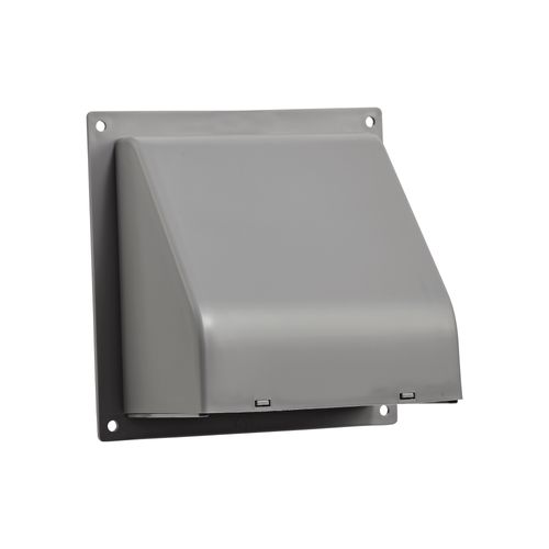 Main product image of 4" Gray Plastic Wall Exhaust Hood Vent w/ Spring Damper & Screen, Flat Flange, Flush Mount