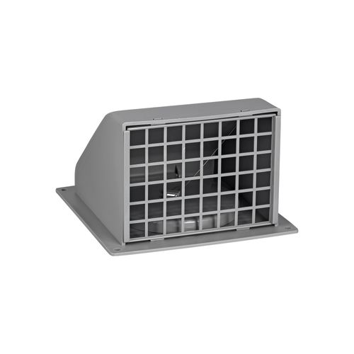 Main product image of 4" Gray Plastic Wall Exhaust Hood Vent w/ Spring Damper & Screen, Flat Flange, Flush Mount