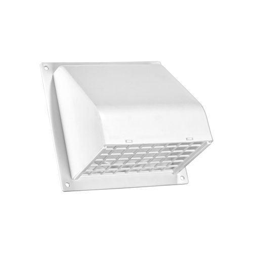 Main product image of 4" White Plastic Wall Exhaust Hood Vent w/ Spring Damper & Screen, Flat Flange, Flush Mount