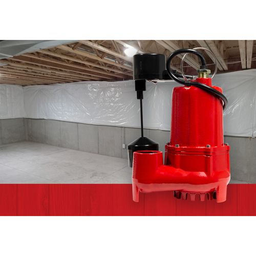Main product image of RL-SC50V 115V, 1/2 HP, 4300 GPH Cast Iron Sump Pump w/ Vertical Switch, 10 ft. Cord (Red)