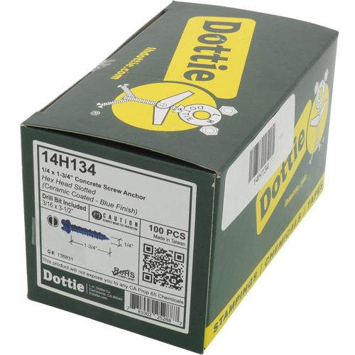 Main product image of 1/4" x 1-3/4" Slotted Hex Washer Head Concrete Screw Anchor (Pack of 100)