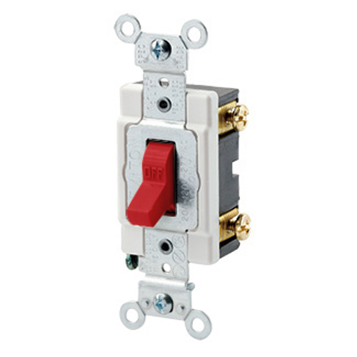 Main product image of 20A, 120/277V Toggle Single-pole AC Quiet Switch, Heavy Duty Spec Grade, Grounding, Back & Side Wired (Red)