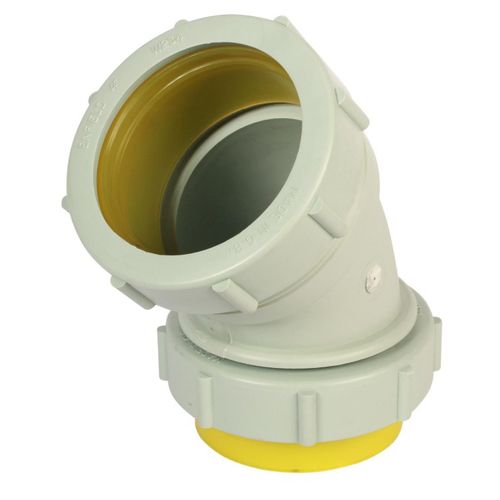 Main product image of 4" Labline Flame Retardant Polypropylene Acid Waste Loose Nut 45-Degree Elbow, W214