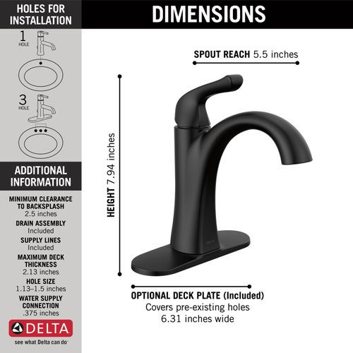 Main product image of Arvo 1 Handle Centerset Bathroom Faucet (Matte Black), 15840LF-BL