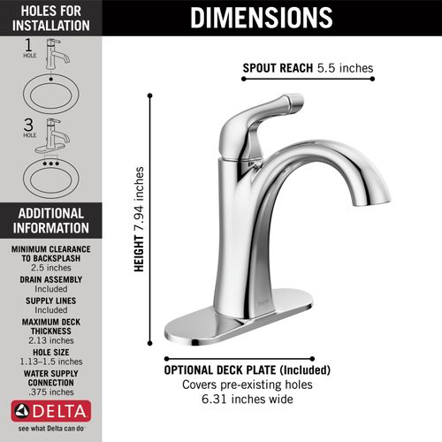 Main product image of Arvo 1 Handle Centerset Bathroom Faucet (Chrome), 15840LF