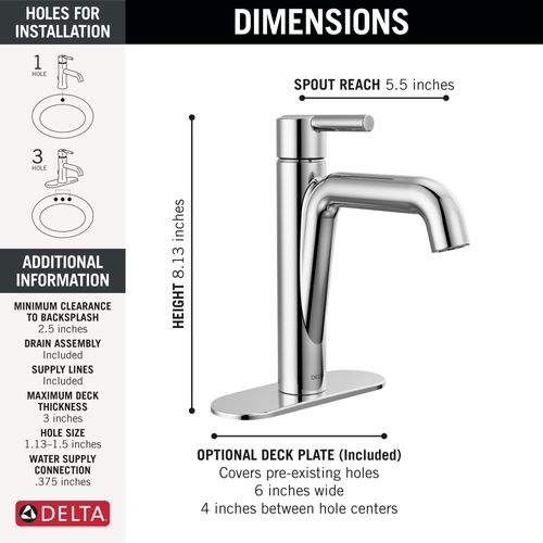 Main product image of Nicoli 1 Handle Bathroom Faucet, 1 or 3-hole 4" Installation, 15849LF (Chrome)