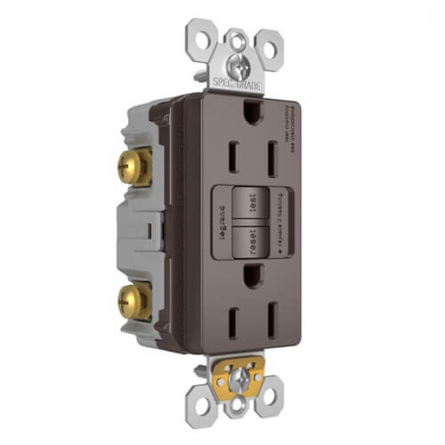 Main product image of Radiant Spec-Grade Tamper-Resistant Self-Test GFCI Receptacle, NEMA 15-5R, 15A - Brown (125V)