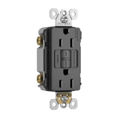 Main product image of Radiant Spec-Grade Tamper-Resistant Self-Test GFCI Receptacle, NEMA 15-5R, 15A - Black (125V)