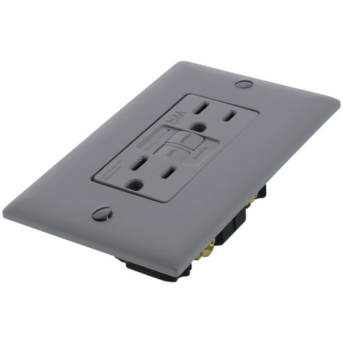 Main product image of Radiant Spec-Grade Weather-Resistant Self-Test GFCI Receptacle, NEMA 15-5R, 15A - Gray (125V)