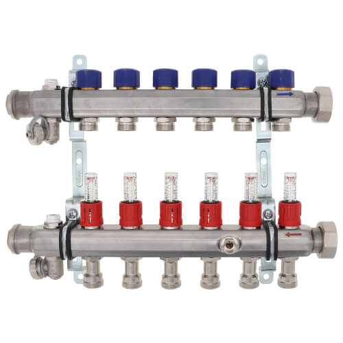 6-Loop ProRadiant Stainless Steel Manifold Shut-Off/Balancing/Flow Meters