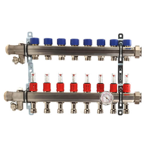 8-Loop ProRadiant Stainless Steel Manifold Shut-Off/Balancing/Flow Meters