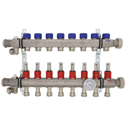 Main product image of 8-Loop ProRadiant Stainless Steel Manifold Shut-Off/Balancing/Flow Meters