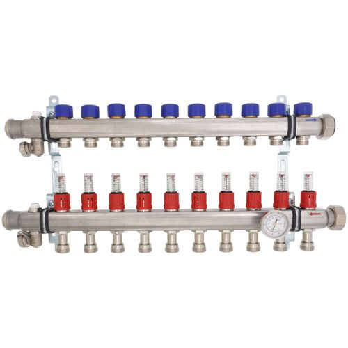 Main product image of 10-Loop ProRadiant Stainless Steel Manifold Shut-Off/Balancing/Flow Meters