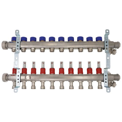 Main product image of 10-Loop ProRadiant Stainless Steel Manifold Shut-Off/Balancing/Flow Meters