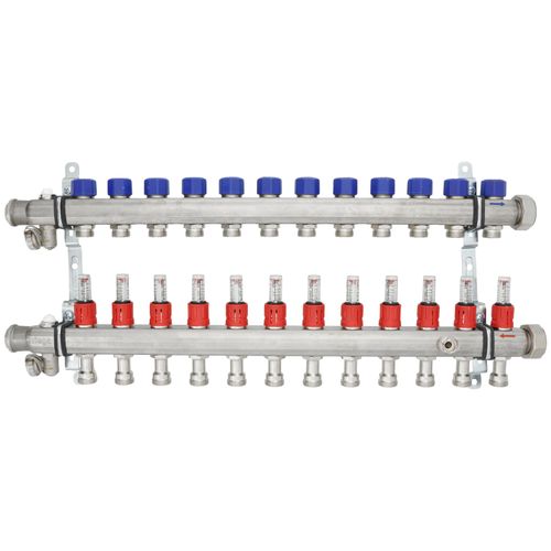 Main product image of 12-Loop ProRadiant Stainless Steel Manifold Shut-Off/Balancing/Flow Meters