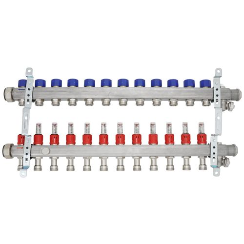 Main product image of 12-Loop ProRadiant Stainless Steel Manifold Shut-Off/Balancing/Flow Meters