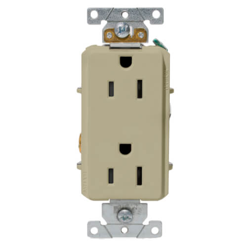 Main product image of 2 Pole Decora Plus Duplex Receptacle, Side Wired, 15A, NEMA 5-15R, Ivory (125V)